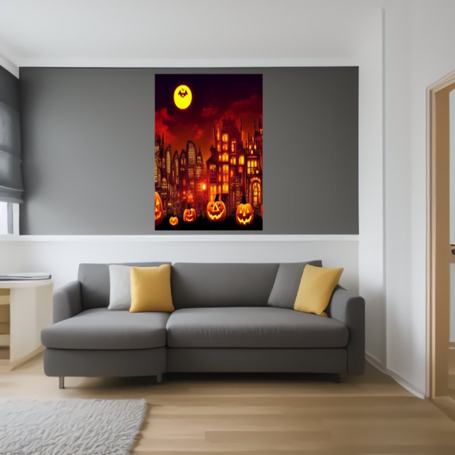 A cidade de abóbora no Halloween | AI Art Poster (Criador carregado)