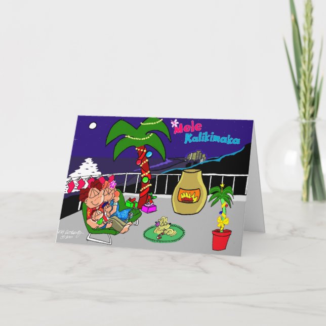 A cidade de Mele Kalikimaka ilumina o cartão (Frente)