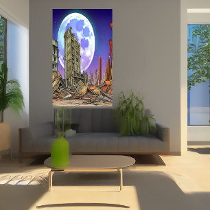 A cidade destruída AI Art Poster