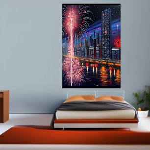A cidade e o fogo de artifício AI Art Poster