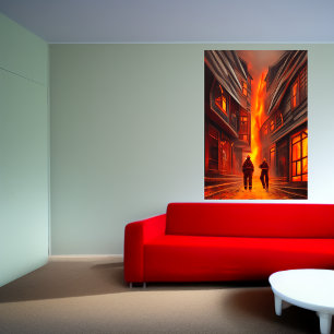 A cidade está queimando   AI Art Poster