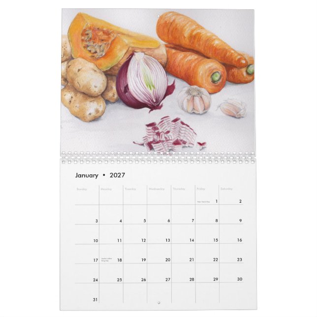 A comida esboça o calendário (Jan 2027)