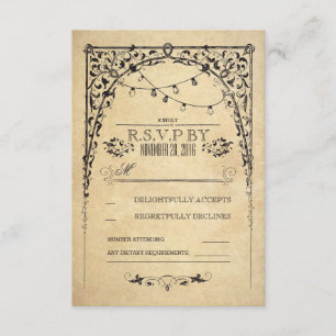 a corda do vintage ilumina o cartão wedding de