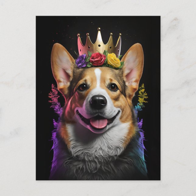 A Coroa do Corgi - Cartão Postal de Arte Canina (Frente)