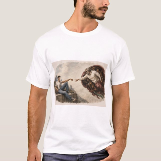 A Criação de Adão - Camiseta com Versão Moderna (Frente)