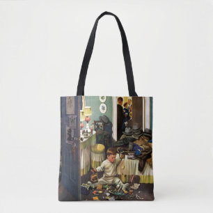 A criança esvazia bolsas