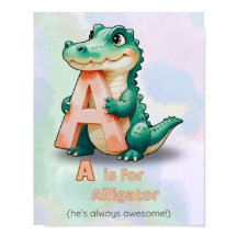 A é para Alligator - Alphabet Nursery Poster