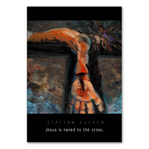 A estação onze, Jesus é pregada, cartão da oração