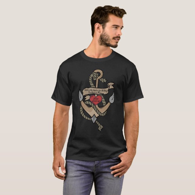 A fé é o t-shirt preto dos homens da âncora (Frente Completa)
