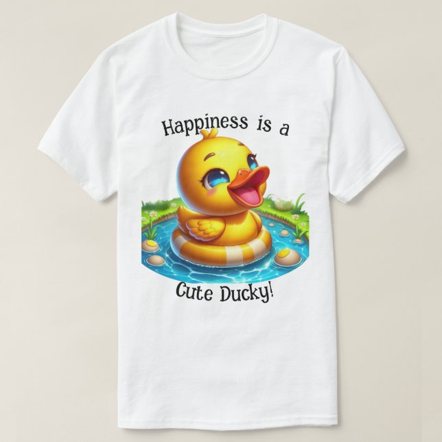 A felicidade é um T-Shirt Cute Ducky (1) (Frente do Design)