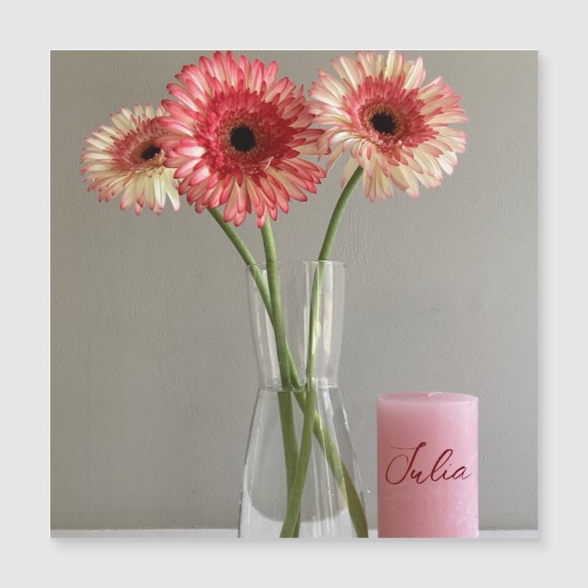 A Feliz Gerbera Rosa Flor Foto +Nome Personalizado (Frente)
