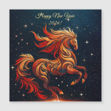 a fiery horse against a starry sky