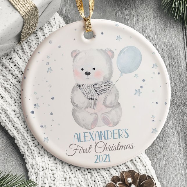 A floresta do Ornamento do Bear Baby Primeiro Nata (Baby's First Christmas Ornament bear)