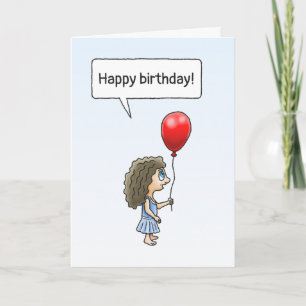 A garota e o cartão de aniversário do balão vermel