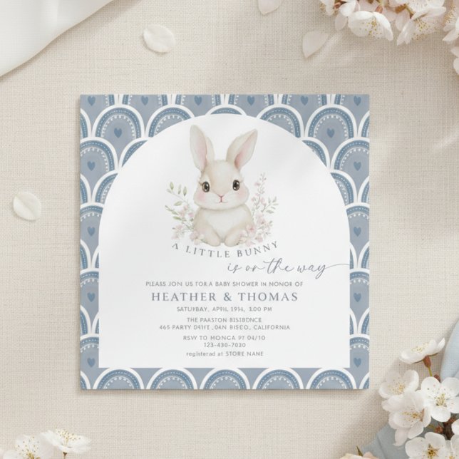 A Little Bunny Dusty Blue Baby Shower Invitation (Criador carregado)