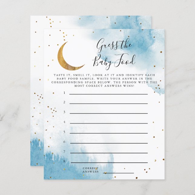 A Lua Azul Adivinha O Jogo Do Chá Da Comida Do Beb (Frente/Verso)