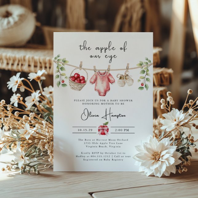 A Maçã do Convite para Chás de fraldas (The Apple of Our Eye Baby Shower Invitation)
