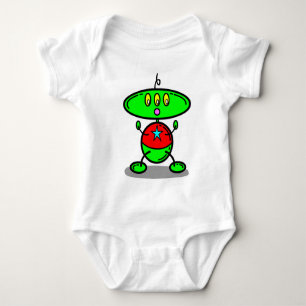 A mágica desenha o t-shirt verde do robô dos