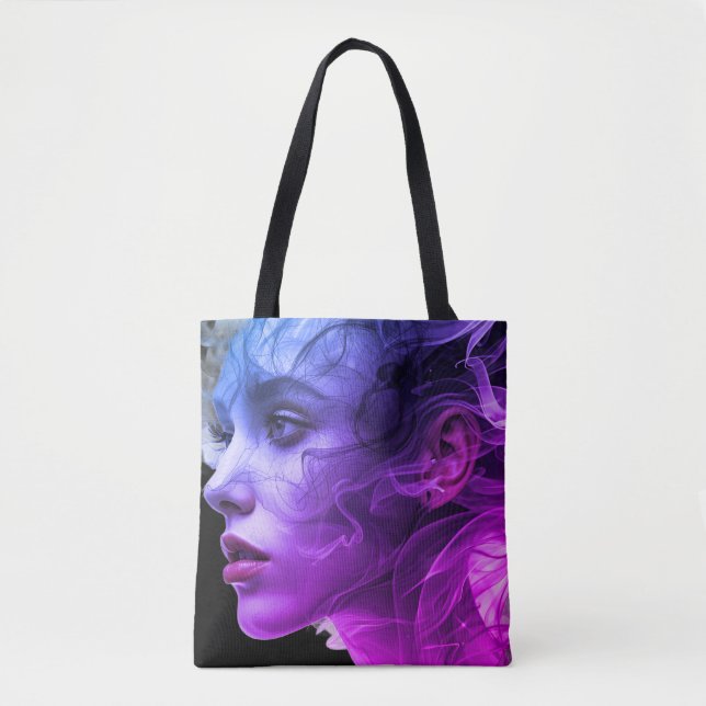A Menina Azul + Roxa na Fumaça em uma Bolsa Tote (Frente)
