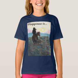 A menina e o cavalo "felicidade são" t-shirt das