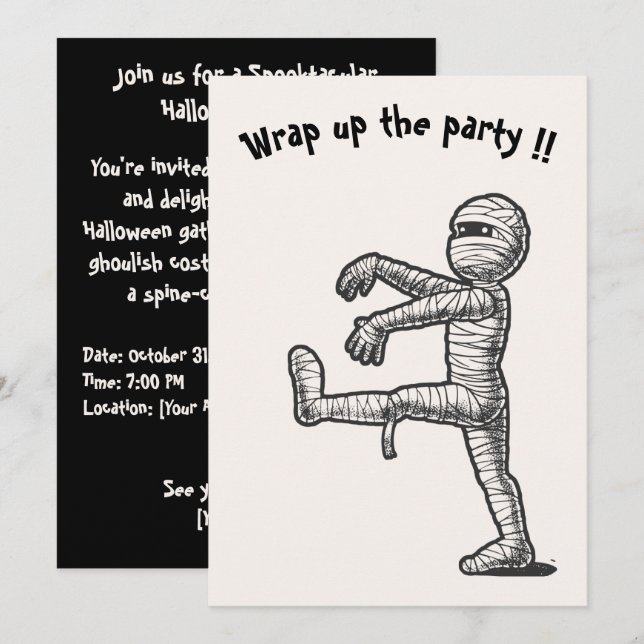 A múmia divertida do Halloween ☜ Cartão de convite (Frente/Verso)