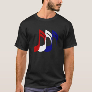 A música azul branca vermelha nota o t-shirt
