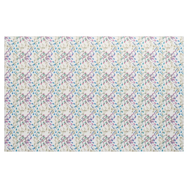 A música azul roxa Dourado nota o tecido do branco (Fat Quarter)