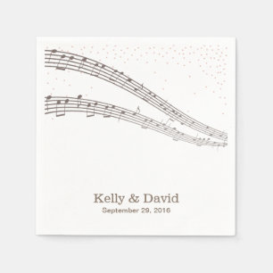 A música elegante nota os guardanapo de papel do