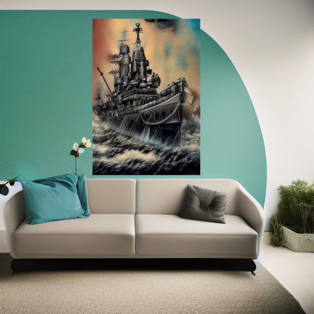 A nave de batalha no alto mar | AI Art Poster (Criador carregado)