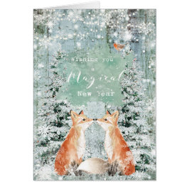 a neve do inverno do feliz ano novo foxes o cartão