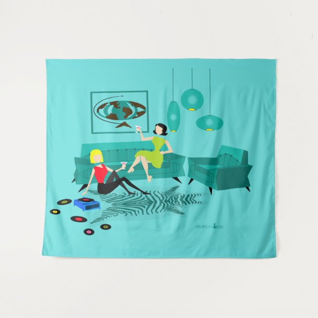 A noite retro da menina na tapeçaria (Frente (Horizontal))