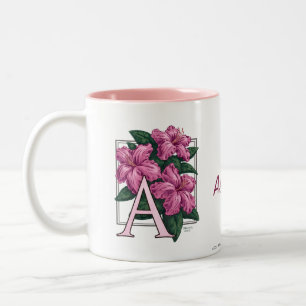 A para a caneca do monograma e do nome da flor da