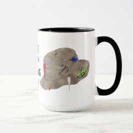 A pesca afortunada do pai ostenta a caneca