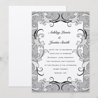 A prata preta do vintage roda convite do casamento