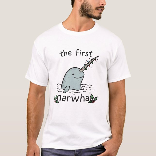 A Primeira Baleia-Narval - Camiseta de Natal com T (Frente)
