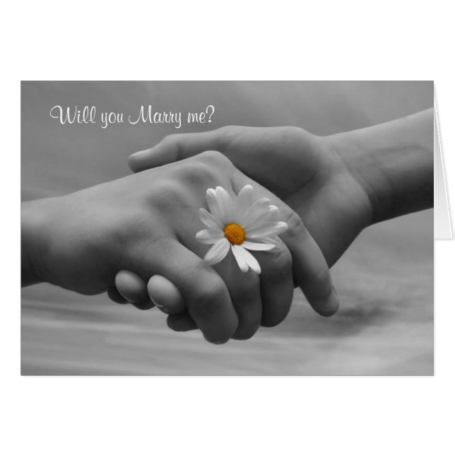 A proposta, casa-me cartão com mãos e margarida (Frente Horizontal)