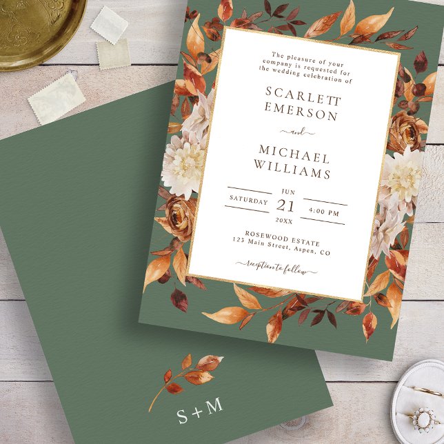 A Queda Elegante Deixa O Convite De Casamento (Sage Green Elegant Fall Leaves Wedding Invitation
)