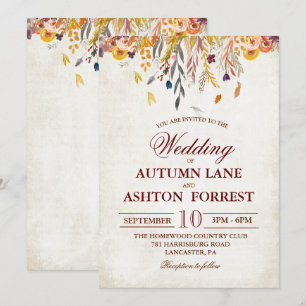 A queda rústica deixa o convite do casamento