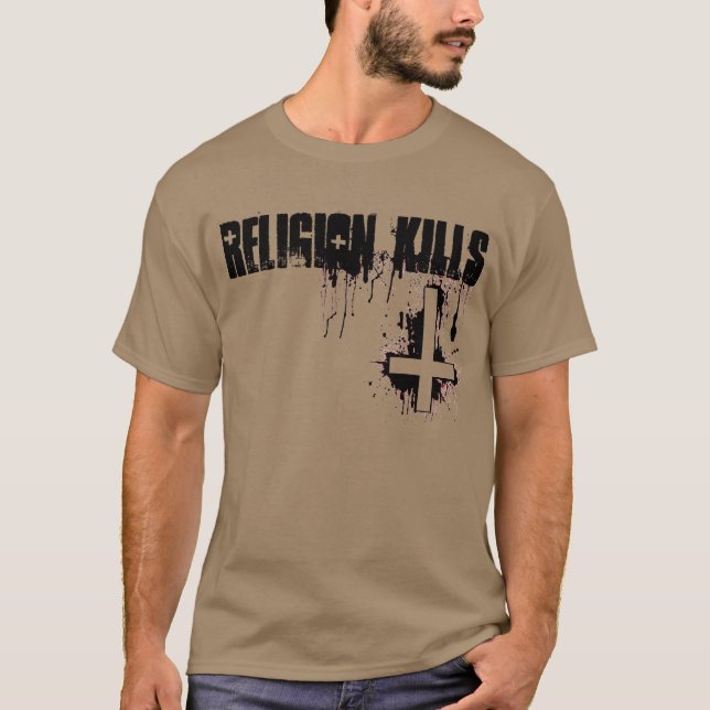 A religião mata o t-shirt transversal invertido (Frente)