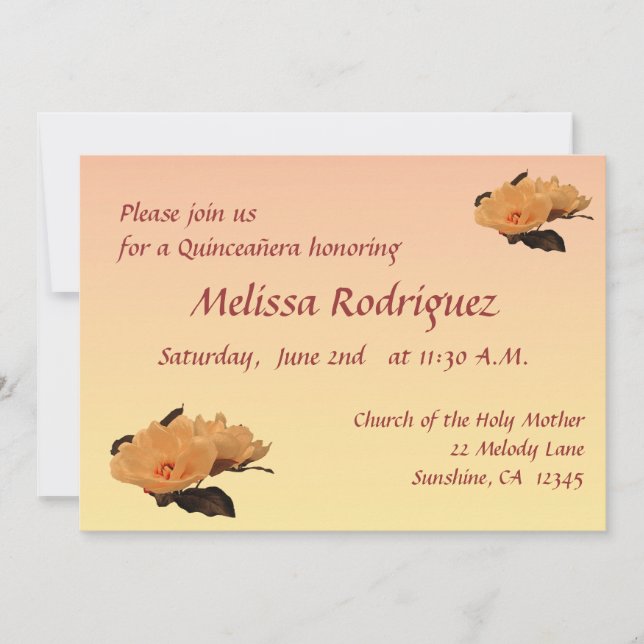 A seda floresce o convite de Quinceanera (Frente)