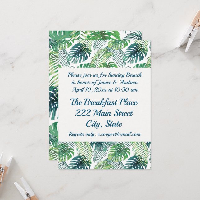 A selva tropical deixa o Design de convite (Frente/Verso In Situ)