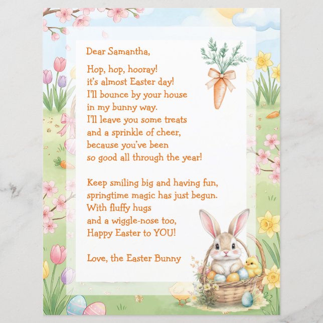 A Sweet Whimsical Easter Bunny Letter for Children (Frente)