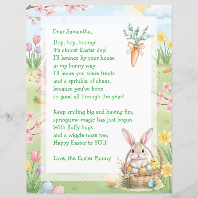 A Sweet Whimsical Easter Bunny Letter for Children (Frente)