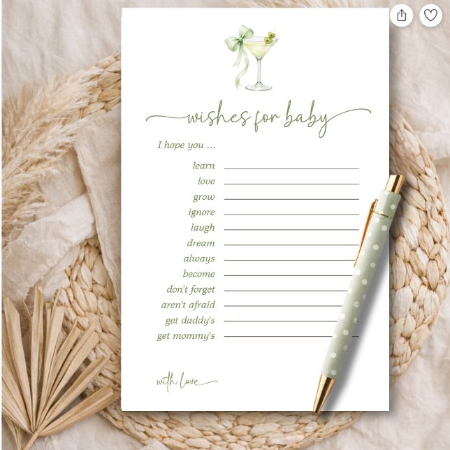 A Tini One Green Bow Wishes For Baby Advice Card (Criador carregado)