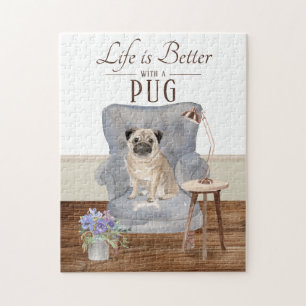 A Vida É Com Um Quebra-cabeça Pug Jigsaw