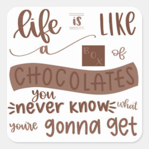 A vida é como uma caixa da etiqueta dos chocolate