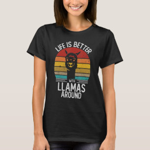 A vida é melhor com camiseta retrô de lhamas ao re