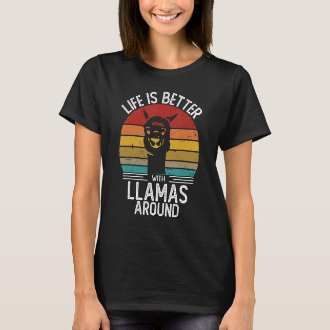 A vida é melhor com camiseta retrô de lhamas ao re (Frente)
