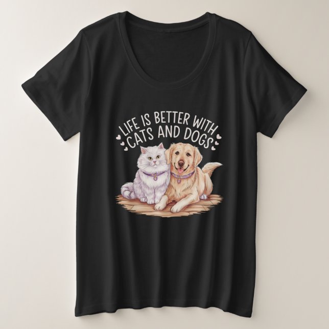 A vida é melhor com camisetas de gatos e cães (Frente do Design)
