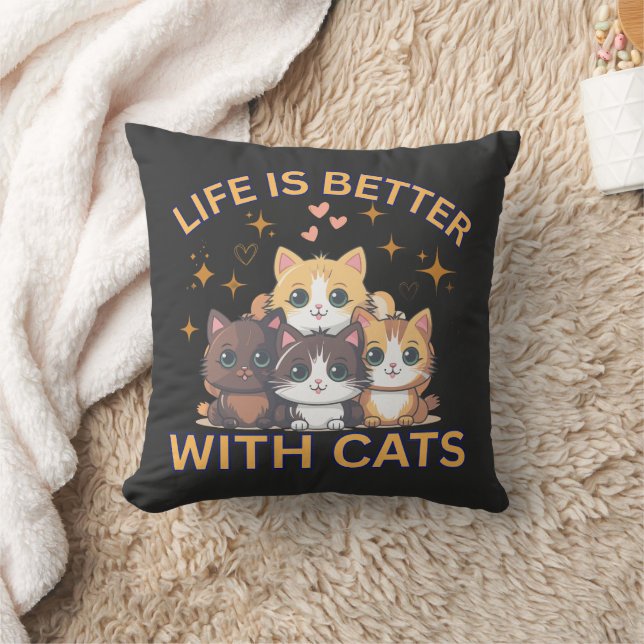 A Vida é Melhor Com Gatos Almofada de Arremesso de (Cobertor)